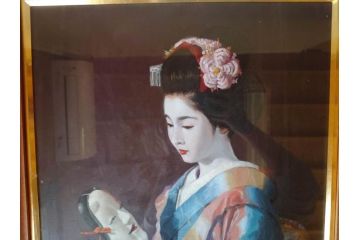 小松崎邦雄　10F(10号)　白い顔　優美な姿に思わず見惚れてしまう油彩(舞妓、絵画、油絵、人物画、額装、箱付き)(R-072475)