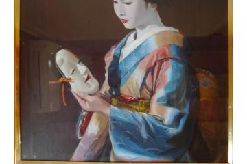 小松崎邦雄　10F(10号)　白い顔　優美な姿に思わず見惚れてしまう油彩(舞妓、絵画、油絵、人物画、額装、箱付き)(R-072475)
