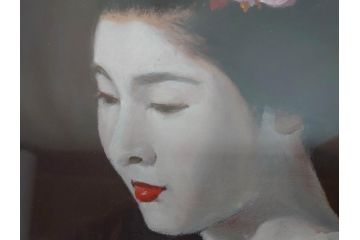 小松崎邦雄　10F(10号)　白い顔　優美な姿に思わず見惚れてしまう油彩(舞妓、絵画、油絵、人物画、額装、箱付き)(R-072475)