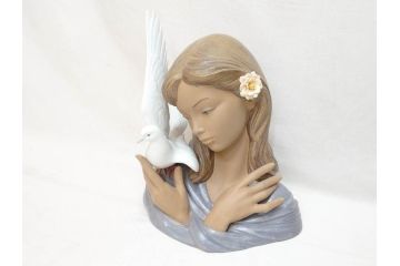 スペイン　リヤドロ　LLADRO　平和の思想　THOUGHTS OF PEACE　約37cm　細部まで丁寧につくられた優美で華麗なフィギュリン(陶器人形、置物、オブジェ、女の子、鳩、箱付き)(R-072476)