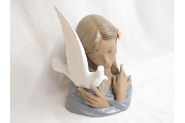 スペイン　リヤドロ　LLADRO　平和の思想　THOUGHTS OF PEACE　約37cm　細部まで丁寧につくられた優美で華麗なフィギュリン(陶器人形、置物、オブジェ、女の子、鳩、箱付き)(R-072476)