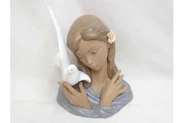 スペイン　リヤドロ　LLADRO　平和の思想　THOUGHTS OF PEACE　約37cm　細部まで丁寧につくられた優美で華麗なフィギュリン(陶器人形、置物、オブジェ、女の子、鳩、箱付き)(R-072476)