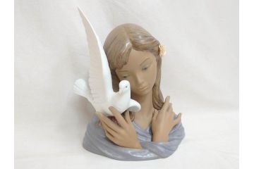 スペイン　リヤドロ　LLADRO　平和の思想　THOUGHTS OF PEACE　約37cm　細部まで丁寧につくられた優美で華麗なフィギュリン(陶器人形、置物、オブジェ、女の子、鳩、箱付き)(R-072476)