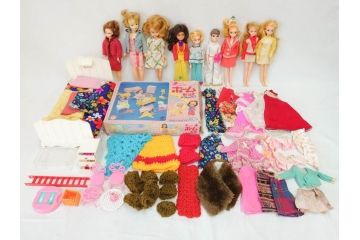昭和　当時物　タカラ　リカちゃん　アイデアル　タミーちゃん　チーちゃんのホームセットデラックス　多数の服や小物・タンス・ベット付き　人形9体まとめてセット(ロコたん、中島製作所、TAKARA、IDEAL TOY CORP、Tammy、BS-12、着せ替え人形、日本製)(R-072478)