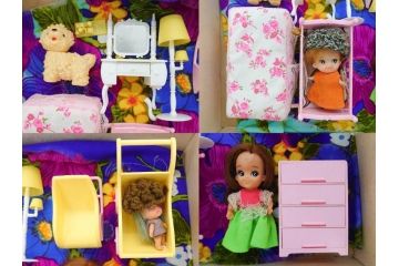 昭和　当時物　タカラ　リカちゃん　アイデアル　タミーちゃん　チーちゃんのホームセットデラックス　多数の服や小物・タンス・ベット付き　人形9体まとめてセット(ロコたん、中島製作所、TAKARA、IDEAL TOY CORP、Tammy、BS-12、着せ替え人形、日本製)(R-072478)