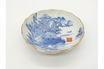 江戸後期〜幕末　伊万里　染付　山水図　約11cm　3.6寸　繊細な絵付けが食卓のアクセントになる小皿5枚セット(和皿、深皿、和食器、三寸六分)(R-072479)