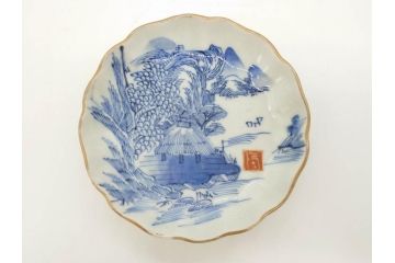 江戸後期〜幕末　伊万里　染付　山水図　約11cm　3.6寸　繊細な絵付けが食卓のアクセントになる小皿5枚セット(和皿、深皿、和食器、三寸六分)(R-072479)