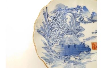 江戸後期〜幕末　伊万里　染付　山水図　約11cm　3.6寸　繊細な絵付けが食卓のアクセントになる小皿5枚セット(和皿、深皿、和食器、三寸六分)(R-072479)