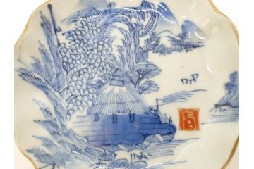 江戸後期〜幕末　伊万里　染付　山水図　約11cm　3.6寸　繊細な絵付けが食卓のアクセントになる小皿5枚セット(和皿、深皿、和食器、三寸六分)(R-072479)