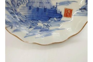 江戸後期〜幕末　伊万里　染付　山水図　約11cm　3.6寸　繊細な絵付けが食卓のアクセントになる小皿5枚セット(和皿、深皿、和食器、三寸六分)(R-072479)