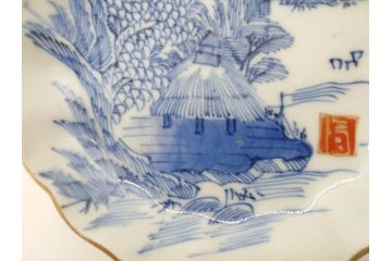 江戸後期〜幕末　伊万里　染付　山水図　約11cm　3.6寸　繊細な絵付けが食卓のアクセントになる小皿5枚セット(和皿、深皿、和食器、三寸六分)(R-072479)