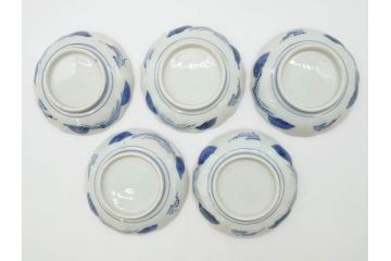 江戸後期〜幕末　伊万里　染付　山水図　約11cm　3.6寸　繊細な絵付けが食卓のアクセントになる小皿5枚セット(和皿、深皿、和食器、三寸六分)(R-072480)