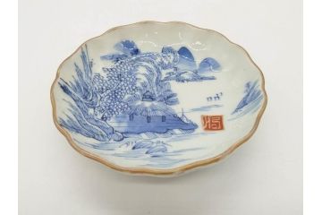 江戸後期〜幕末　伊万里　染付　山水図　約11cm　3.6寸　繊細な絵付けが食卓のアクセントになる小皿5枚セット(和皿、深皿、和食器、三寸六分)(R-072480)