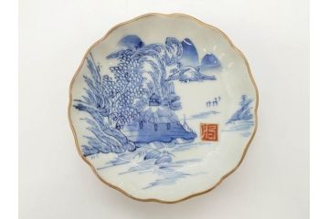 江戸後期〜幕末　伊万里　染付　山水図　約11cm　3.6寸　繊細な絵付けが食卓のアクセントになる小皿5枚セット(和皿、深皿、和食器、三寸六分)(R-072480)