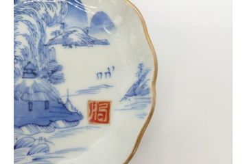 江戸後期〜幕末　伊万里　染付　山水図　約11cm　3.6寸　繊細な絵付けが食卓のアクセントになる小皿5枚セット(和皿、深皿、和食器、三寸六分)(R-072480)