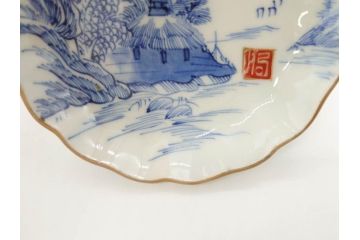江戸後期〜幕末　伊万里　染付　山水図　約11cm　3.6寸　繊細な絵付けが食卓のアクセントになる小皿5枚セット(和皿、深皿、和食器、三寸六分)(R-072480)