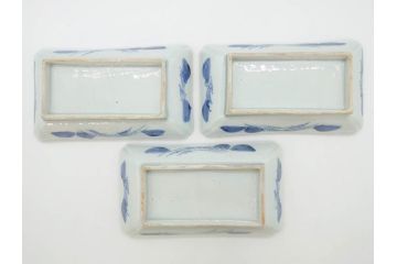 江戸後期〜幕末　伊万里　染付　約21cm　6.7寸　大胆に描かれた山水図に魅了される長皿3枚セット(角皿、和皿、和食器、六寸七分)(R-072481)