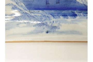 江戸後期〜幕末　伊万里　染付　約21cm　6.7寸　大胆に描かれた山水図に魅了される長皿3枚セット(角皿、和皿、和食器、六寸七分)(R-072481)