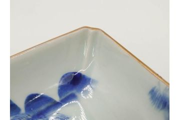 江戸後期〜幕末　伊万里　染付　約21cm　6.7寸　大胆に描かれた山水図に魅了される長皿3枚セット(角皿、和皿、和食器、六寸七分)(R-072481)
