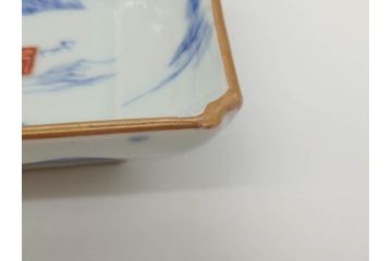 江戸後期〜幕末　伊万里　染付　約21cm　6.7寸　大胆に描かれた山水図に魅了される長皿3枚セット(角皿、和皿、和食器、六寸七分)(R-072481)