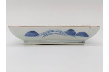 江戸後期〜幕末　伊万里　染付　約21cm　6.7寸　大胆に描かれた山水図に魅了される長皿3枚セット(角皿、和皿、和食器、六寸七分)(R-072481)
