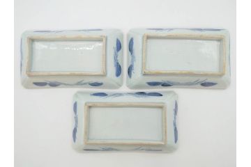 江戸後期〜幕末　伊万里　染付　約21cm　6.7寸　大胆に描かれた山水図に魅了される長皿3枚セット(角皿、和皿、和食器、六寸七分)(R-072482)