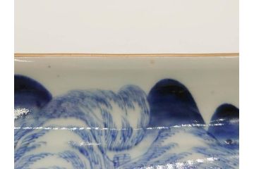 江戸後期〜幕末　伊万里　染付　約21cm　6.7寸　大胆に描かれた山水図に魅了される長皿3枚セット(角皿、和皿、和食器、六寸七分)(R-072482)