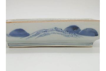 江戸後期〜幕末　伊万里　染付　約21cm　6.7寸　大胆に描かれた山水図に魅了される長皿3枚セット(角皿、和皿、和食器、六寸七分)(R-072482)