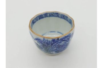 江戸後期〜幕末　伊万里　染付　山水図　金の縁となめらかなフォルムが素敵な猪口5客セット(おちょこ、ぐい呑み、酒器、和食器)(R-072484)