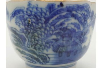 江戸後期〜幕末　伊万里　染付　山水図　金の縁となめらかなフォルムが素敵な猪口5客セット(おちょこ、ぐい呑み、酒器、和食器)(R-072484)