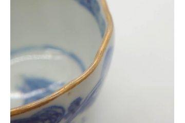 江戸後期〜幕末　伊万里　染付　山水図　金の縁となめらかなフォルムが素敵な猪口5客セット(おちょこ、ぐい呑み、酒器、和食器)(R-072484)