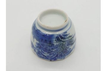 江戸後期〜幕末　伊万里　染付　山水図　金の縁となめらかなフォルムが素敵な猪口5客セット(おちょこ、ぐい呑み、酒器、和食器)(R-072484)