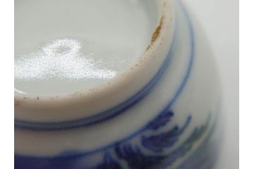 江戸後期〜幕末　伊万里　染付　山水図　金の縁となめらかなフォルムが素敵な猪口5客セット(おちょこ、ぐい呑み、酒器、和食器)(R-072484)