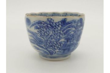 江戸後期〜幕末　伊万里　染付　山水図　金の縁となめらかなフォルムが素敵な猪口5客セット(おちょこ、ぐい呑み、酒器、和食器)(R-072485)