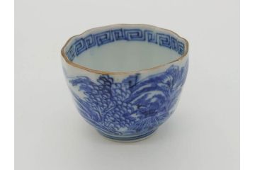 江戸後期〜幕末　伊万里　染付　山水図　金の縁となめらかなフォルムが素敵な猪口5客セット(おちょこ、ぐい呑み、酒器、和食器)(R-072486)