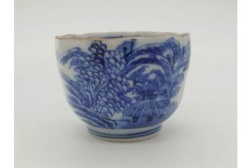 江戸後期〜幕末　伊万里　染付　山水図　金の縁となめらかなフォルムが素敵な猪口5客セット(おちょこ、ぐい呑み、酒器、和食器)(R-072486)