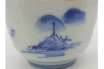 江戸後期〜幕末　伊万里　染付　山水図　金の縁となめらかなフォルムが素敵な猪口5客セット(おちょこ、ぐい呑み、酒器、和食器)(R-072486)
