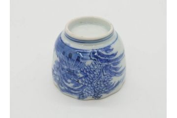 江戸後期〜幕末　伊万里　染付　山水図　金の縁となめらかなフォルムが素敵な猪口5客セット(おちょこ、ぐい呑み、酒器、和食器)(R-072486)