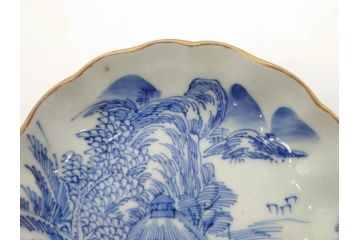 江戸後期〜幕末　伊万里　染付　山水図　約14cm　4.4寸　細やかな意匠が施された上品な雰囲気を高めるなます皿5枚セット(深皿、和皿、和食器、四寸四分)(R-072487)