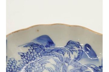 江戸後期〜幕末　伊万里　染付　山水図　約14cm　4.4寸　細やかな意匠が施された上品な雰囲気を高めるなます皿5枚セット(深皿、和皿、和食器、四寸四分)(R-072487)