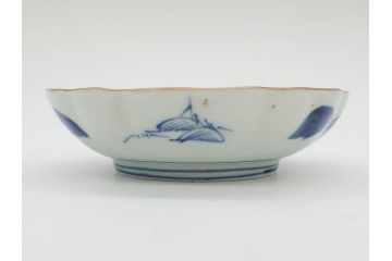 江戸後期〜幕末　伊万里　染付　山水図　約14cm　4.4寸　細やかな意匠が施された上品な雰囲気を高めるなます皿5枚セット(深皿、和皿、和食器、四寸四分)(R-072487)
