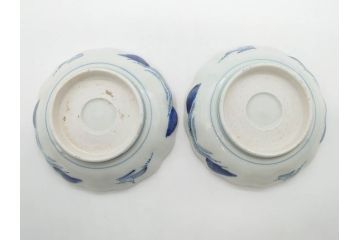 江戸後期〜幕末　伊万里　染付　山水図　約14cm　4.4寸　細やかな意匠が施された上品な雰囲気を高めるなます皿5枚セット(深皿、和皿、和食器、四寸四分)(R-072487)