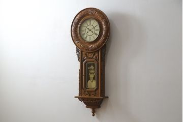 和製アンティーク　REGULATOR A　クォーツ式　特大!! 繊細な彫刻が目を惹く掛け時計(柱時計、古時計、振り子時計)(R-072512)