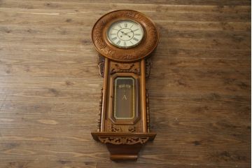 和製アンティーク　REGULATOR A　クォーツ式　特大!! 繊細な彫刻が目を惹く掛け時計(柱時計、古時計、振り子時計)(R-072512)