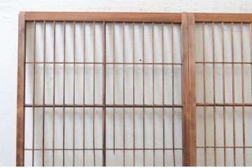 アンティーク建具　レトロな空間を演出する格子入り障子戸2枚セット(引き戸、格子戸、格子帯戸)(R-072514)