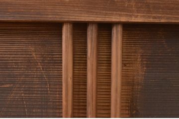アンティーク建具　レトロな空間を演出する格子入り障子戸2枚セット(引き戸、格子戸、格子帯戸)(R-072514)