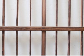 アンティーク建具　レトロな空間を演出する格子入り障子戸2枚セット(引き戸、格子戸、格子帯戸)(R-072514)