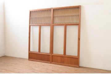 アンティーク建具　趣のある和の空間を演出するガラス戸2枚セット(引き戸)(R-072515)