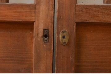アンティーク建具　風情のある佇まいが魅力的な格子入りガラス戸2枚セット(引き戸、格子戸、ガラス帯戸)(R-072516)