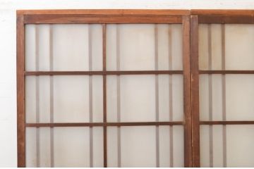 アンティーク建具　風情のある佇まいが魅力的な格子入りガラス戸2枚セット(引き戸、格子戸、ガラス帯戸)(R-072516)